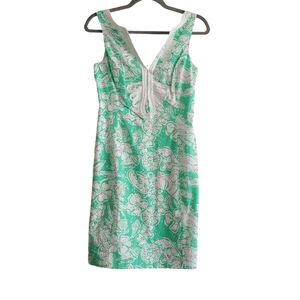 Lilly Pulitzer Women 0 Green Sleeveless Preppy Janice Shift Dress 100% Cotton
